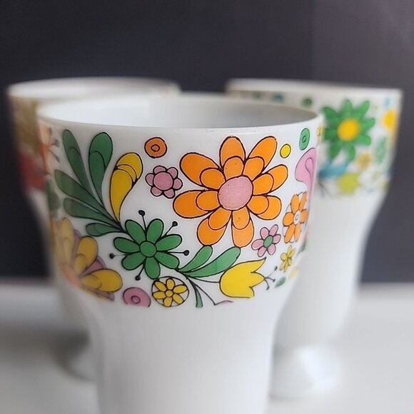 Vtg Mid Century Floral Milk Glass Sundae Parfait Dessert Cups Japan Set Of 4 - Picture 5 of 8